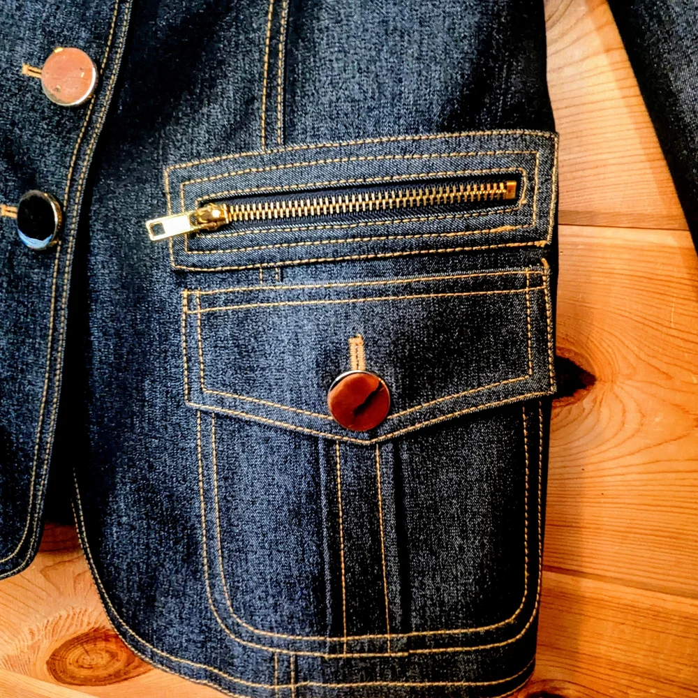 Cache' Contour Collectic Elegant Dark Blue/Gray Denim Women's Blazer - Picture 9 of 16